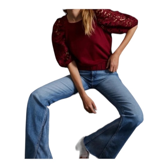 dolan Tops - Anthropologie DOLAN Lace-Sleeve Sweatshirt Wine XXS